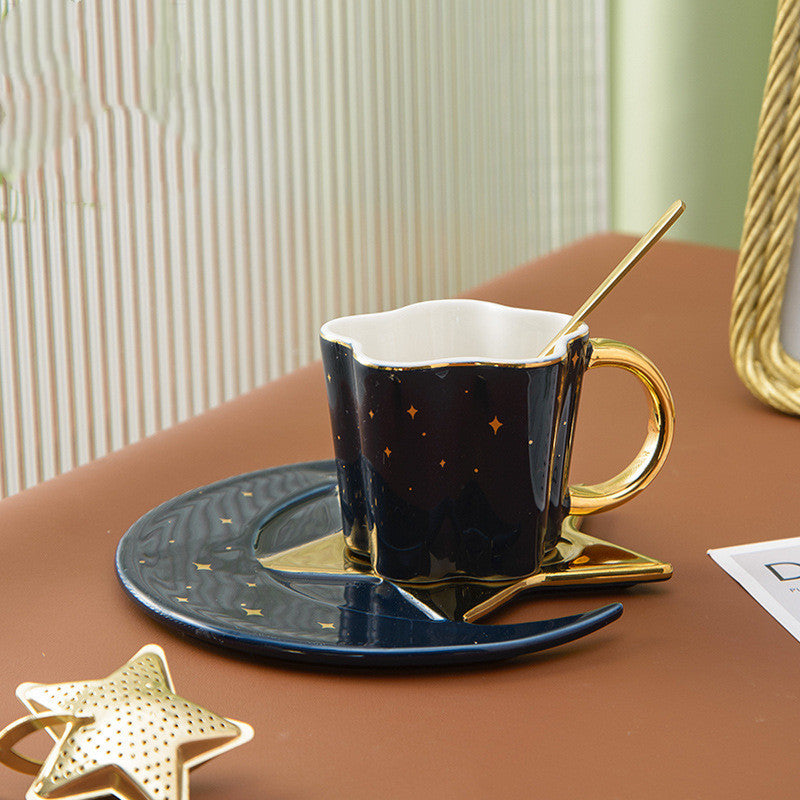 Creative Ceramic Cup with Star and Moon Saucer