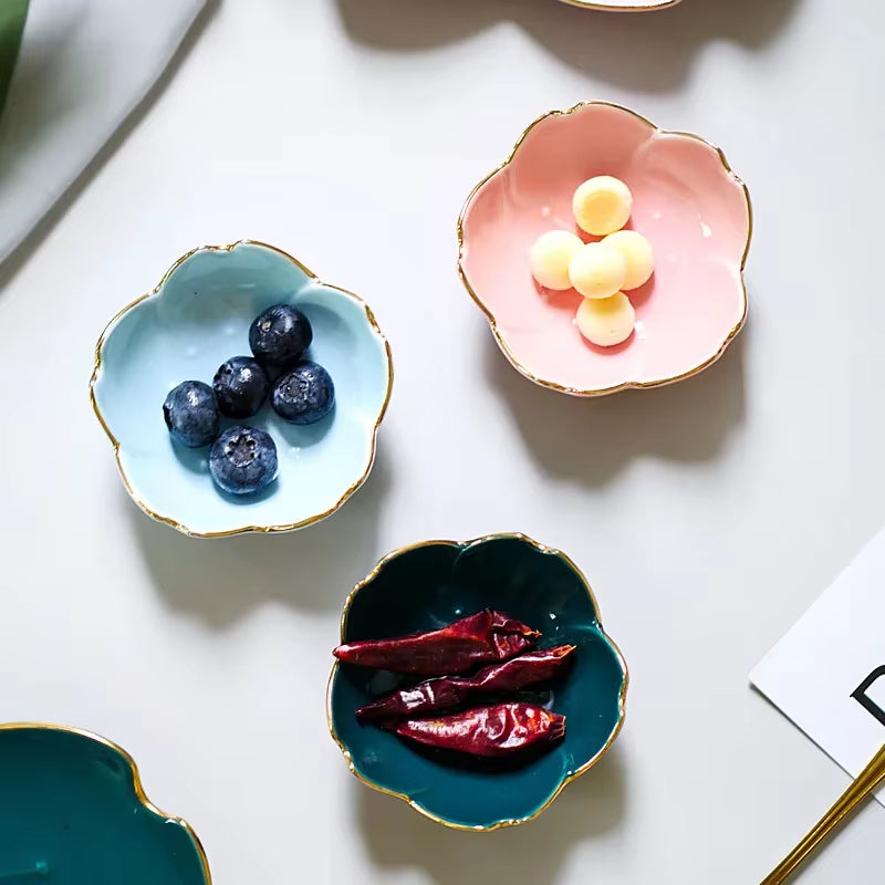 1Pcs Sakura Ceramic Seasoning Dipping Bowl Cherry Blossom Trinket Plate Sauce Porcelain Sauce Dish Plate for Condiment Kitchen