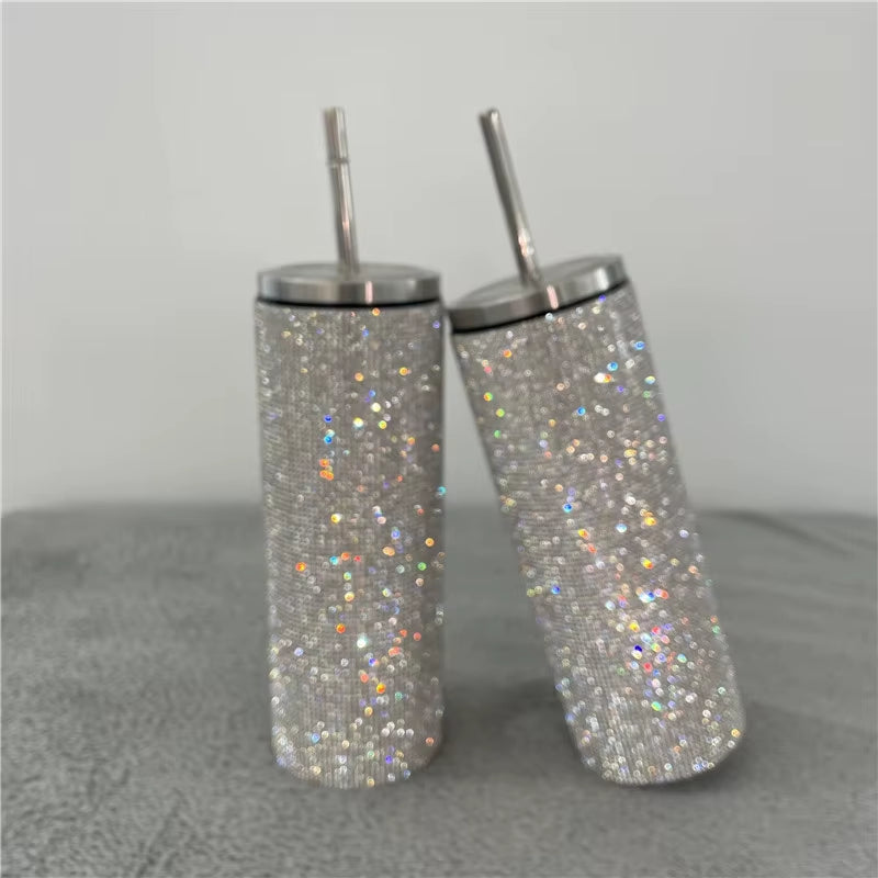 20Oz Bling Diamond Thermos Bottle Coffee Cup with Straw Stainless Steel Water Bottle Tumblers Mug Girl Women Gift