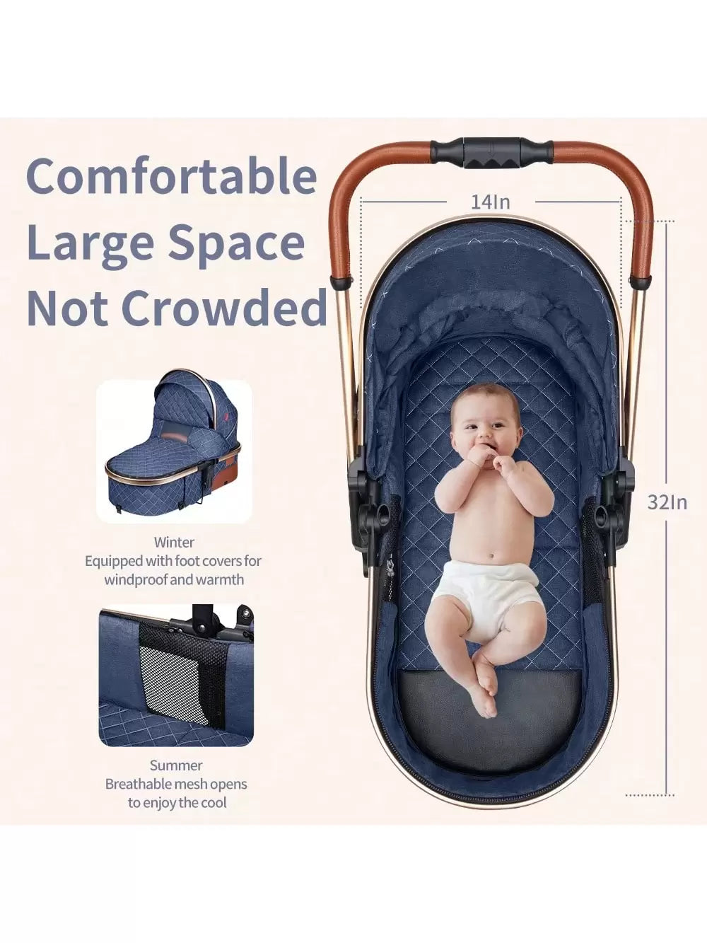 B.CHILDHOOD Baby Stroller Travel System Combo Set, Infant High Landscape Pram, Foldable Reversible Portable Stroller, Newborn Pushchair Buggy, Reclining Baby Carriage