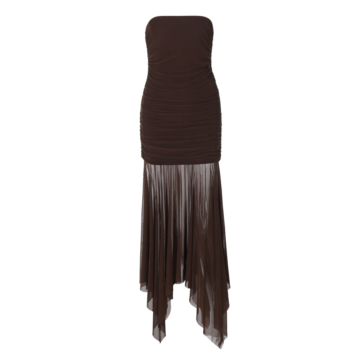 Tube Top Sleeveless Pleated Stitching Voile Long Dress
