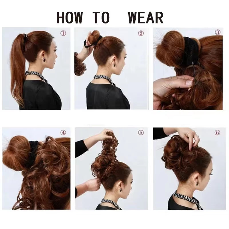 Synthetic Messy Scrunchies Elastic Hair Band Women'S Wavy Hair Buns Long DIY Chignon Black Brown Buns Hairpiece for Women