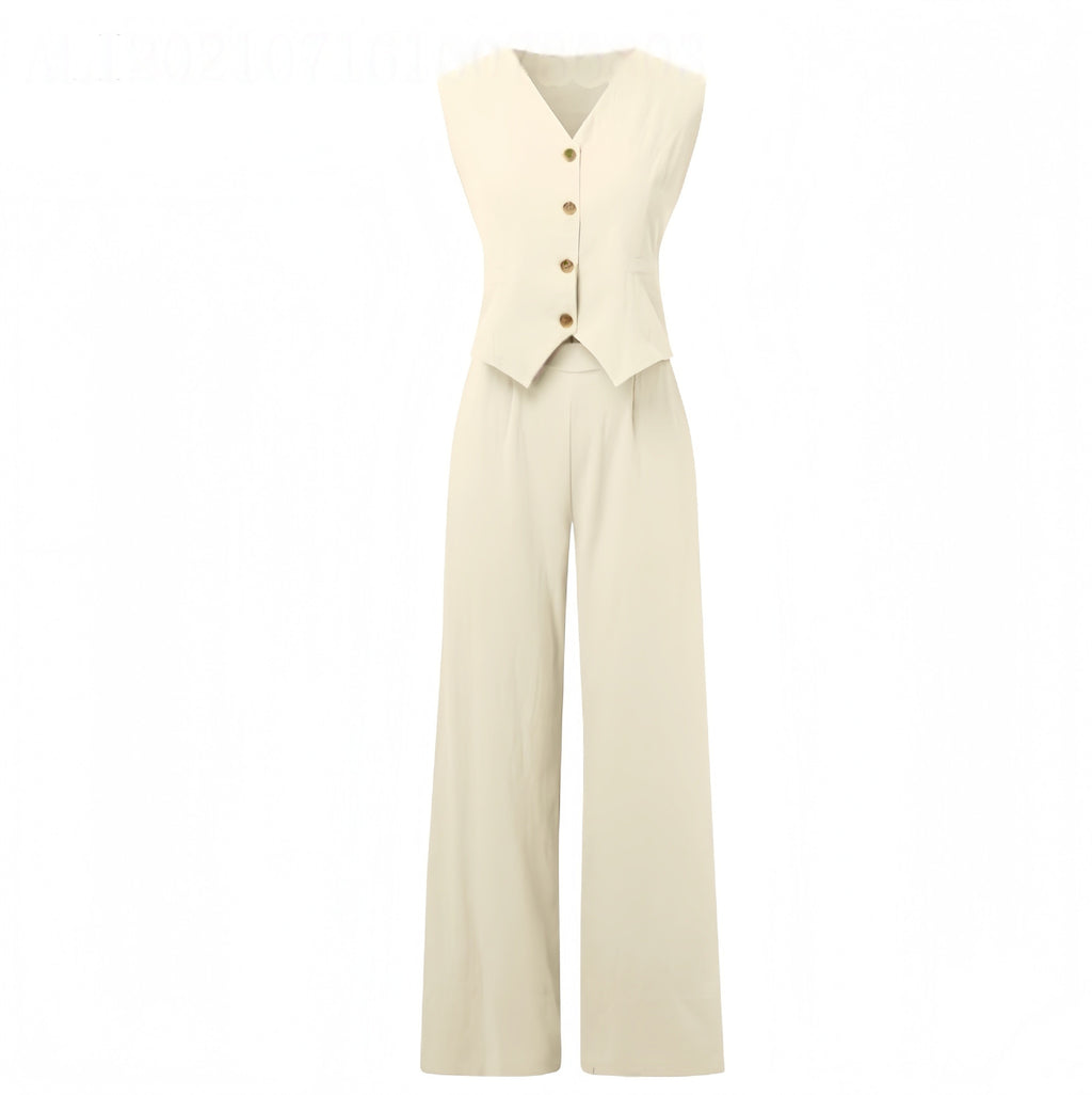 Fashionable Vest & Pants Patchwork Set - Women's Casual Cotton Linen Outfit, Trendy Matching Two-Piece For Daily Wear