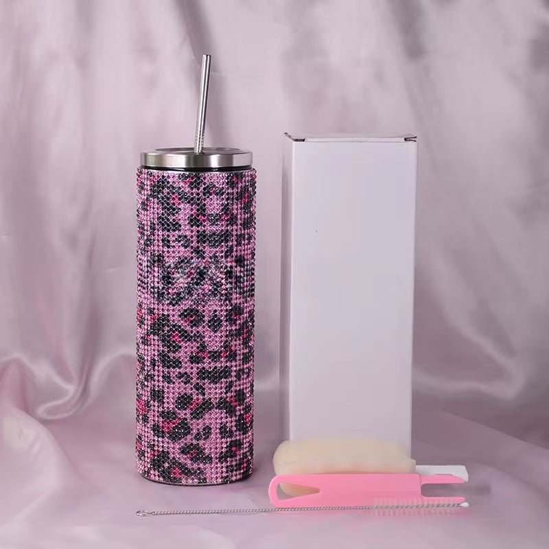20Oz Bling Diamond Thermos Bottle Coffee Cup with Straw Stainless Steel Water Bottle Tumblers Mug Girl Women Gift
