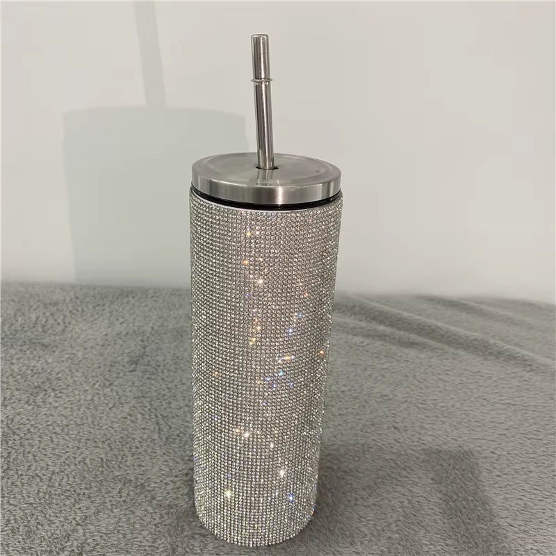 20Oz Bling Diamond Thermos Bottle Coffee Cup with Straw Stainless Steel Water Bottle Tumblers Mug Girl Women Gift