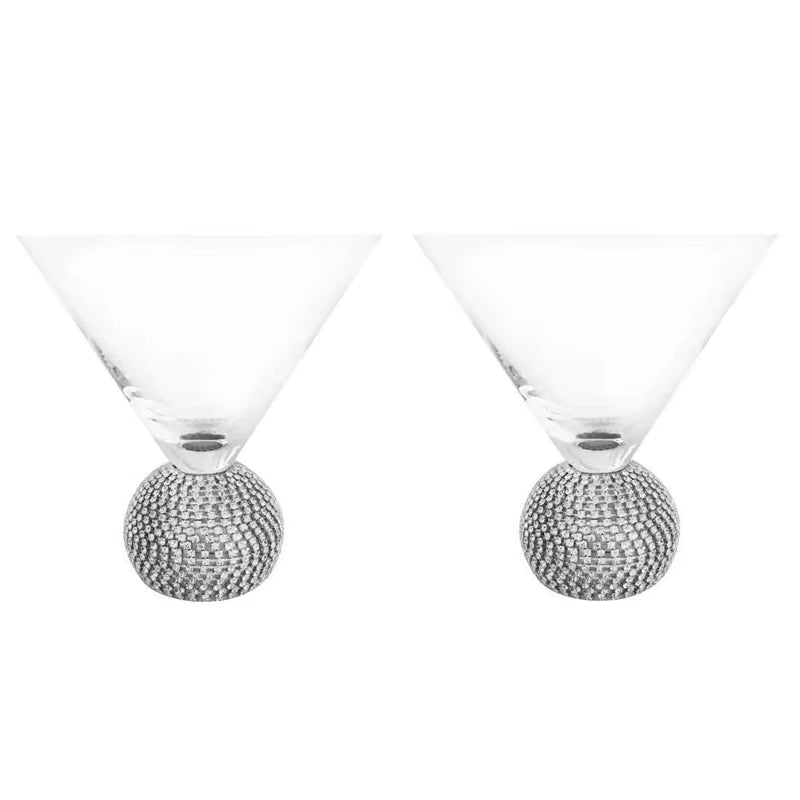 4/2Pcs Creative Silver Rimmed Wine Glasses Set Diamond Glass Cup Cocktail Glass Champagne Cup Bar Party Long Stem Wedding Goblet
