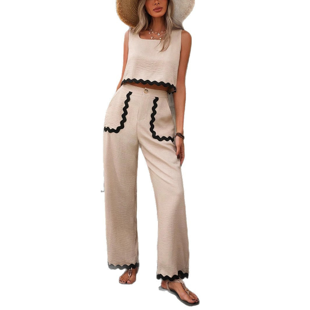 Casual Women's Elegant Holiday Lace Trousers Suit