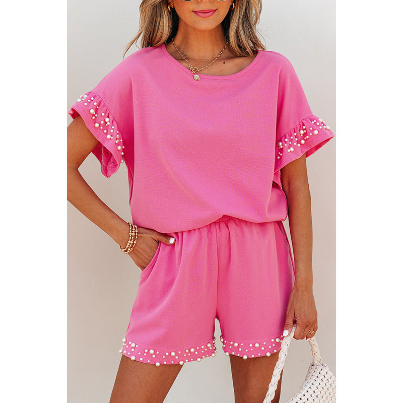 Summer New Solid Color Short-sleeved Shorts Two-piece Set