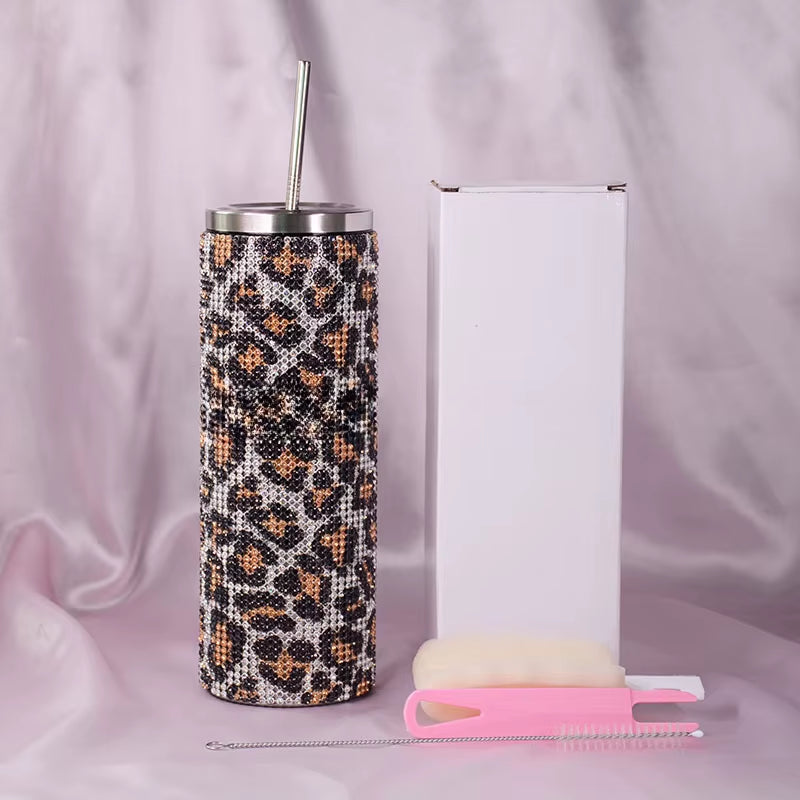 20Oz Bling Diamond Thermos Bottle Coffee Cup with Straw Stainless Steel Water Bottle Tumblers Mug Girl Women Gift