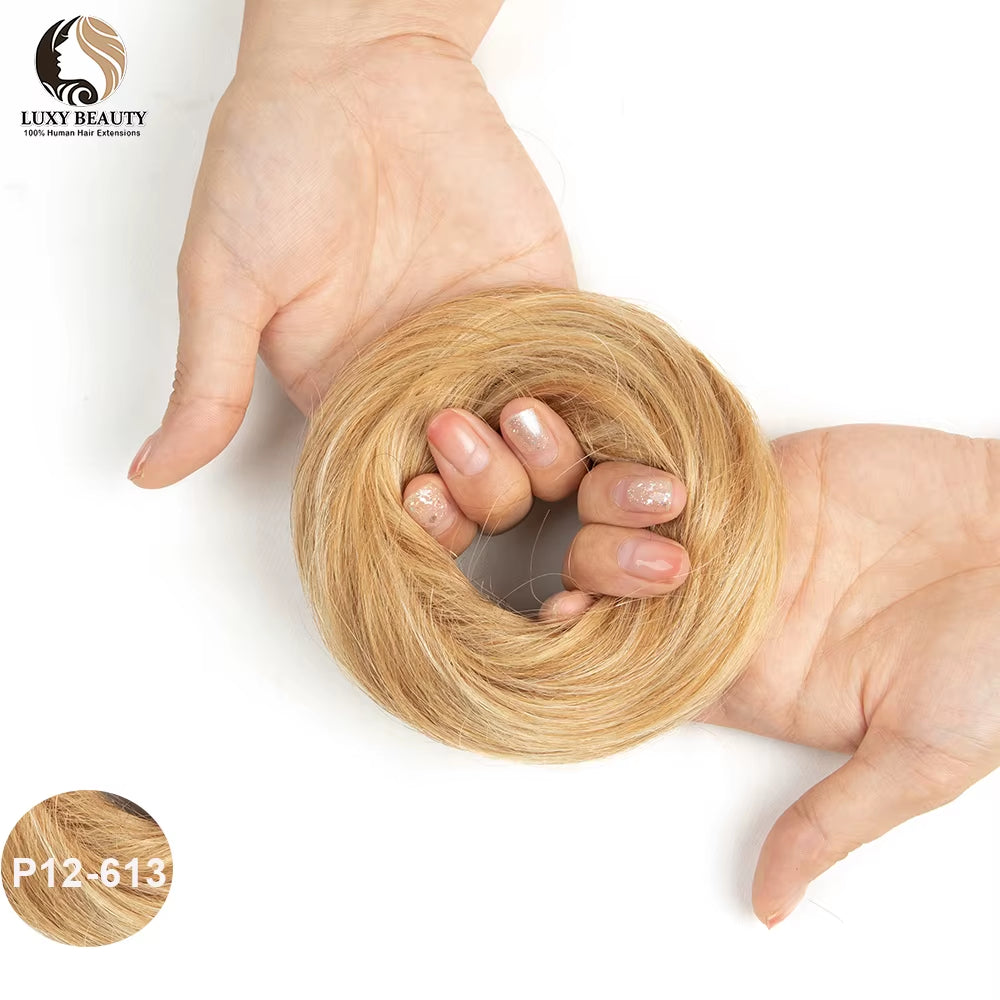 Human Hair Buns Ponytail Hairpiece Brazilian Hair Pieces Bun for Women Scrunchies Updos Donut Chignon 100% Human Hair Extensions