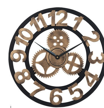 European Style Gear Wall Clock Creative Industrial Style Wooden Stereo Clock