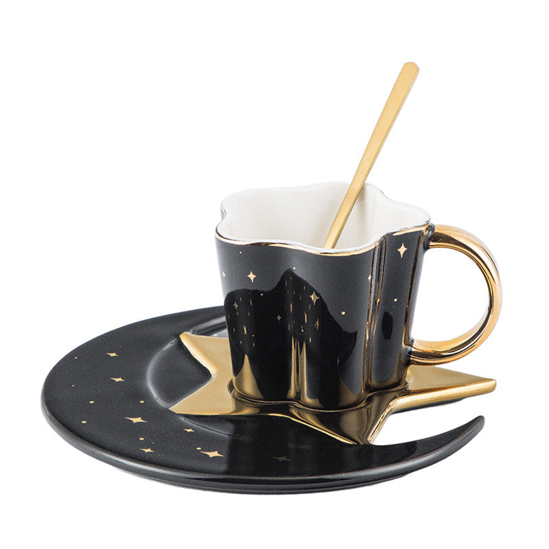 Creative Ceramic Cup with Star and Moon Saucer
