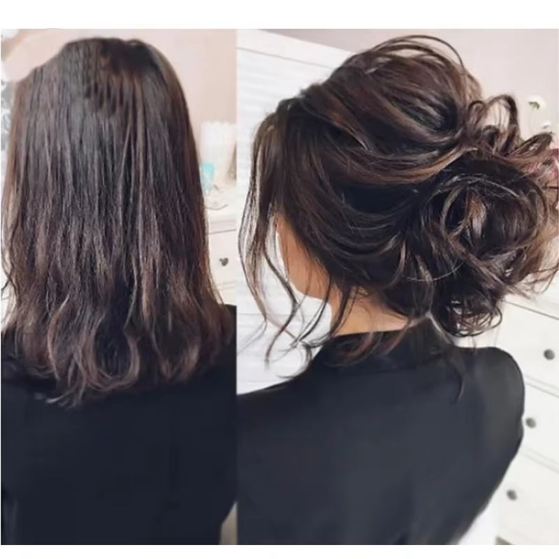 Synthetic Messy Scrunchies Elastic Hair Band Women'S Wavy Hair Buns Long DIY Chignon Black Brown Buns Hairpiece for Women