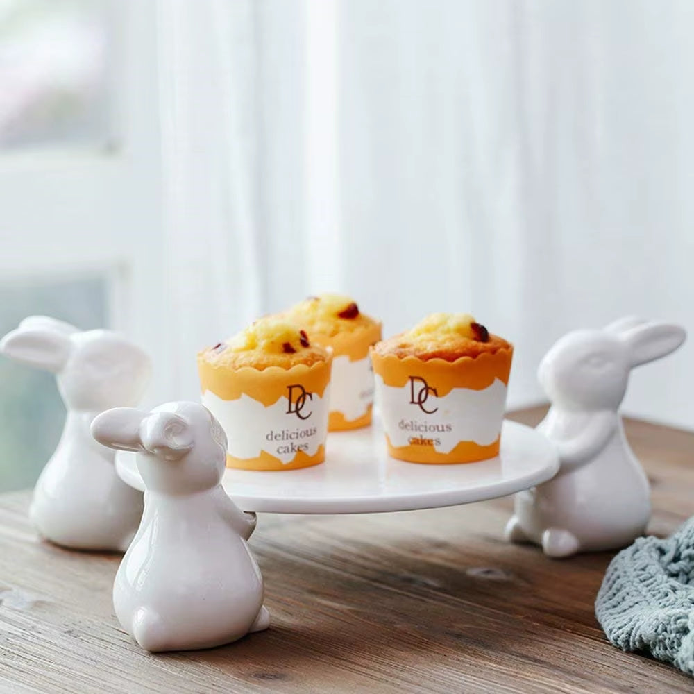 Ceramic Rabbit Figurine Organizer Tray Decorative Pottery Bunny Portrait Gift and Craft Ornament for Cigarette Ash and Jewelry