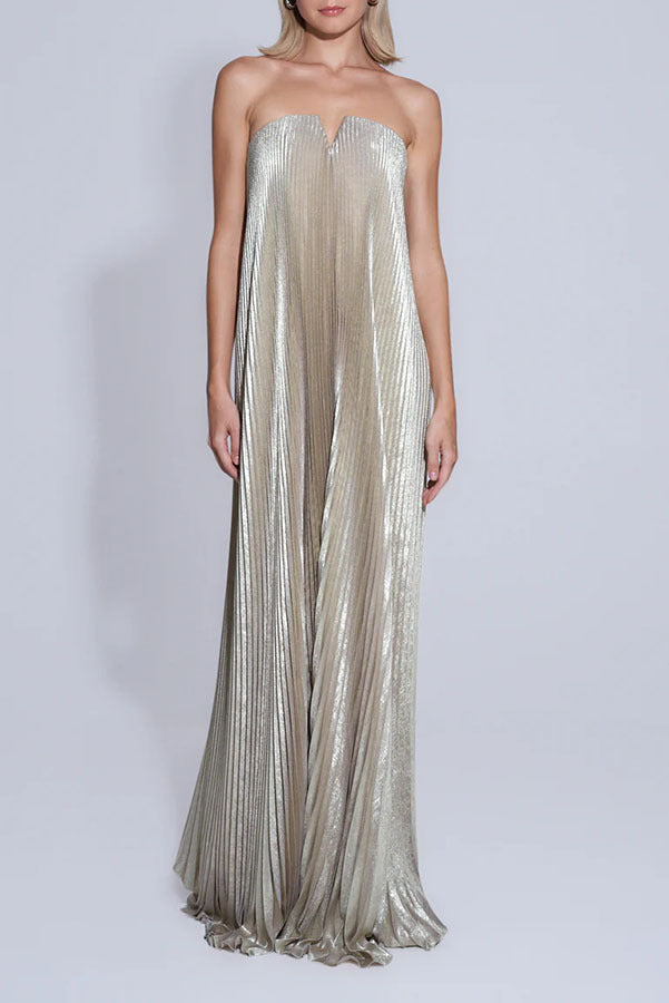 Tube Top Pleated Oversized Hem Dress