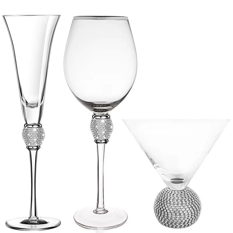 4/2Pcs Creative Silver Rimmed Wine Glasses Set Diamond Glass Cup Cocktail Glass Champagne Cup Bar Party Long Stem Wedding Goblet