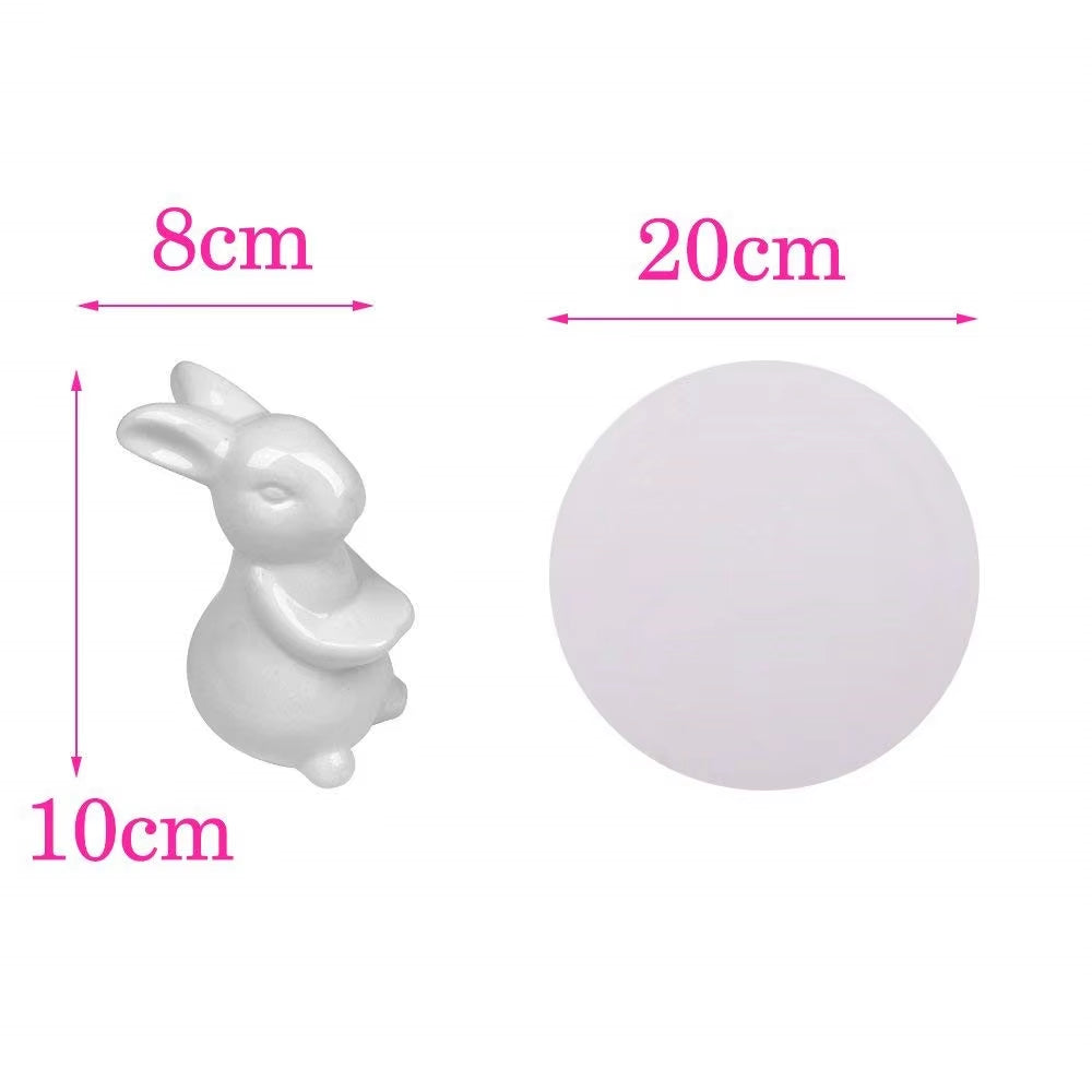 Ceramic Rabbit Figurine Organizer Tray Decorative Pottery Bunny Portrait Gift and Craft Ornament for Cigarette Ash and Jewelry