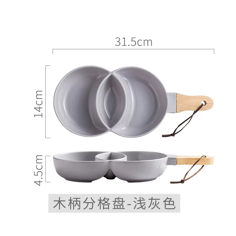 Nordic Ceramic Grid Snack Tray Dessert Plate Salad Bowl Household Kitchen Supplies Restaurant Tableware Fruit Decoration Tray