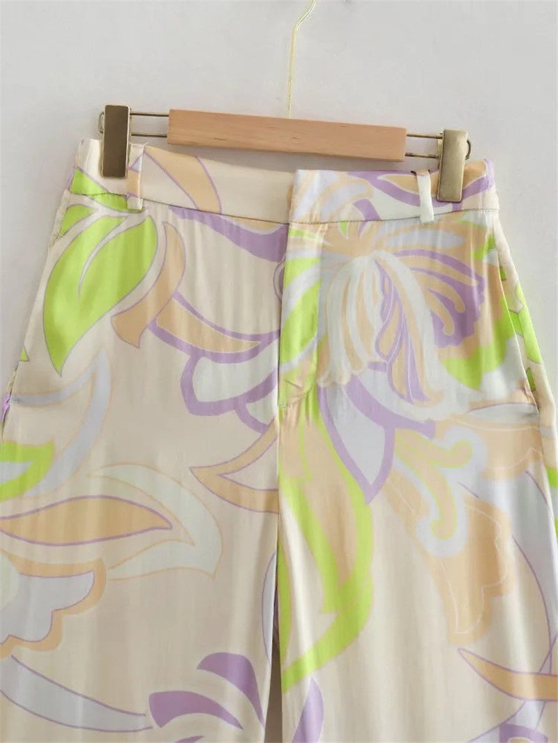 Spring And Summer Women's French Retro And Fashion All-matching Printed Shirt Straight-leg Trousers Suit