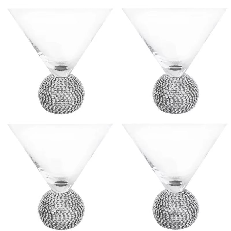 4/2Pcs Creative Silver Rimmed Wine Glasses Set Diamond Glass Cup Cocktail Glass Champagne Cup Bar Party Long Stem Wedding Goblet