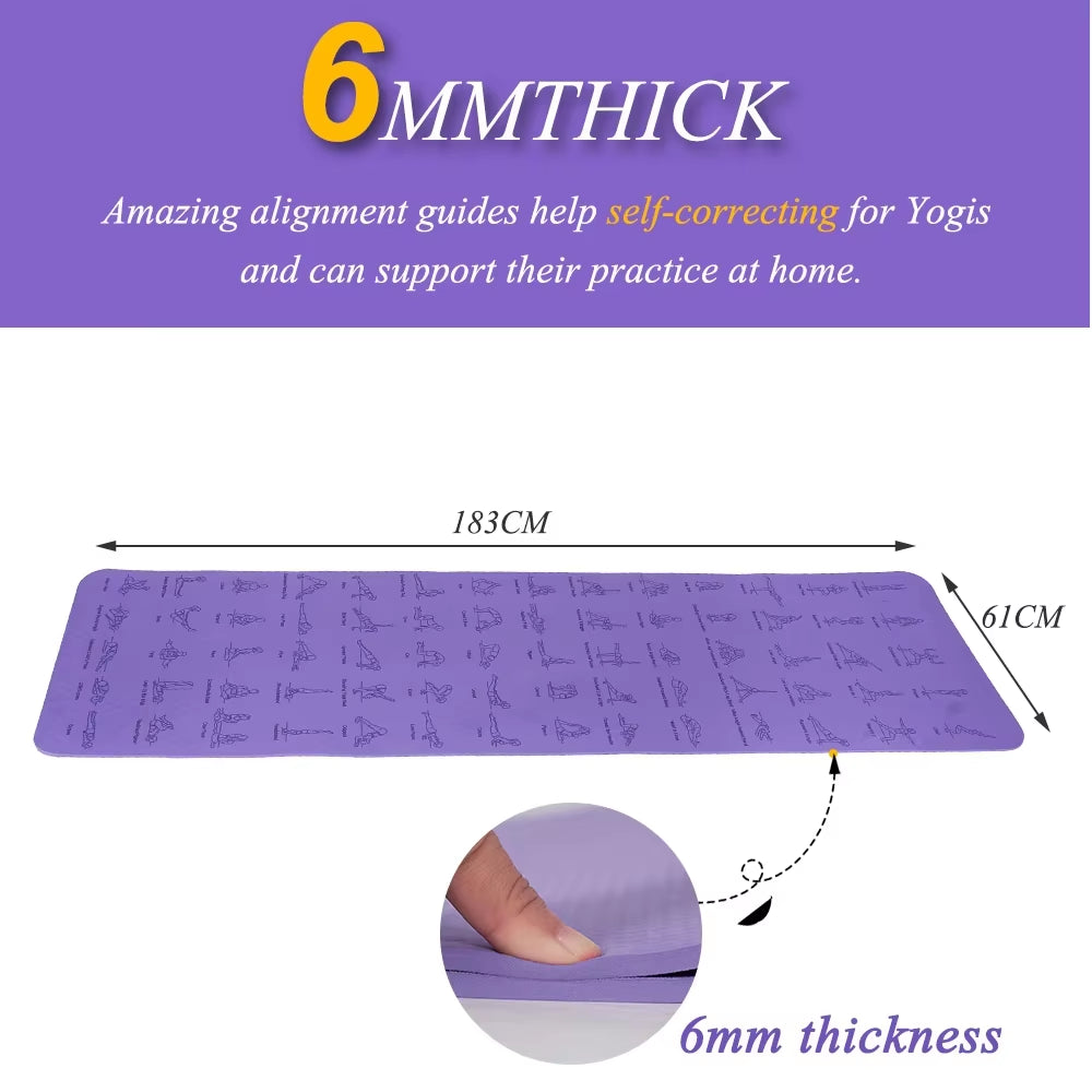 TPE Yoga Mat 183Cm*61Cm Anti-Skid Sports Fitness Mat for Exercise Yoga and Pilates Gymnastics Mat Fitness Equipment