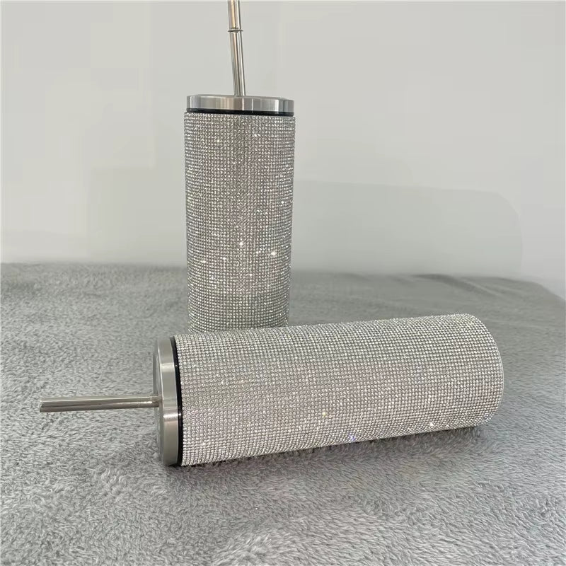 20Oz Bling Diamond Thermos Bottle Coffee Cup with Straw Stainless Steel Water Bottle Tumblers Mug Girl Women Gift