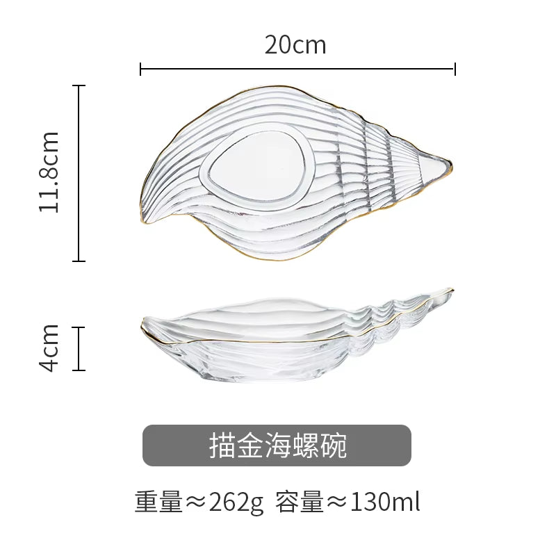 Small Glass Plates and Bowls Set with Glod Rim, Nordic Ocean Dessert Fruit Plate, Jewelry Storage Tray, Decorative Trinket Dish