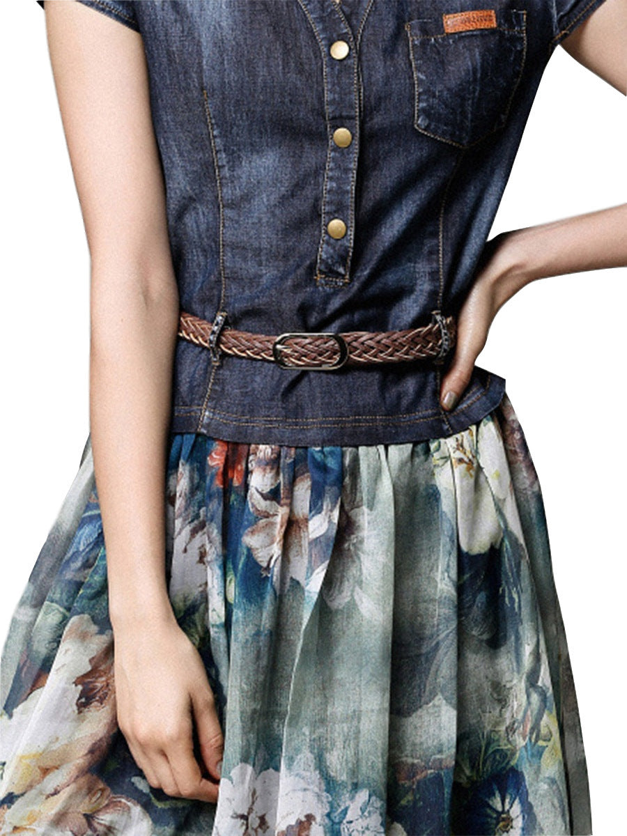 Women's Dress Denim Printing V-neck