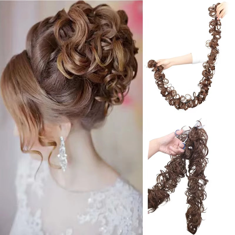 Synthetic Messy Scrunchies Elastic Hair Band Women'S Wavy Hair Buns Long DIY Chignon Black Brown Buns Hairpiece for Women