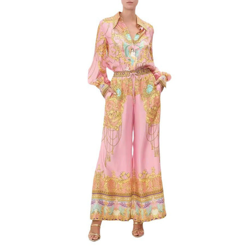 Casual Long-sleeved Printed Shirt And Trousers Two-piece Set