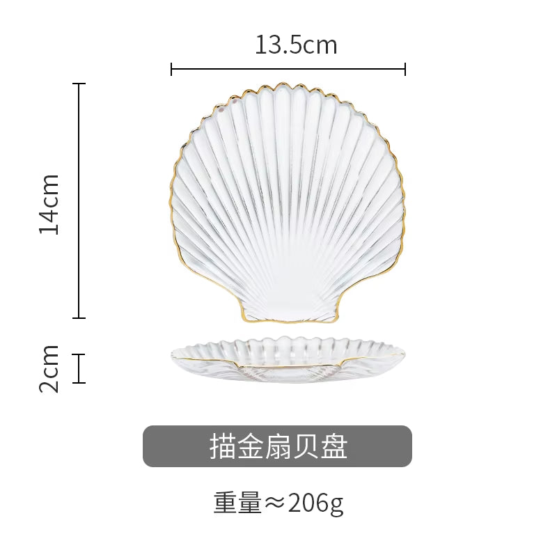 Small Glass Plates and Bowls Set with Glod Rim, Nordic Ocean Dessert Fruit Plate, Jewelry Storage Tray, Decorative Trinket Dish