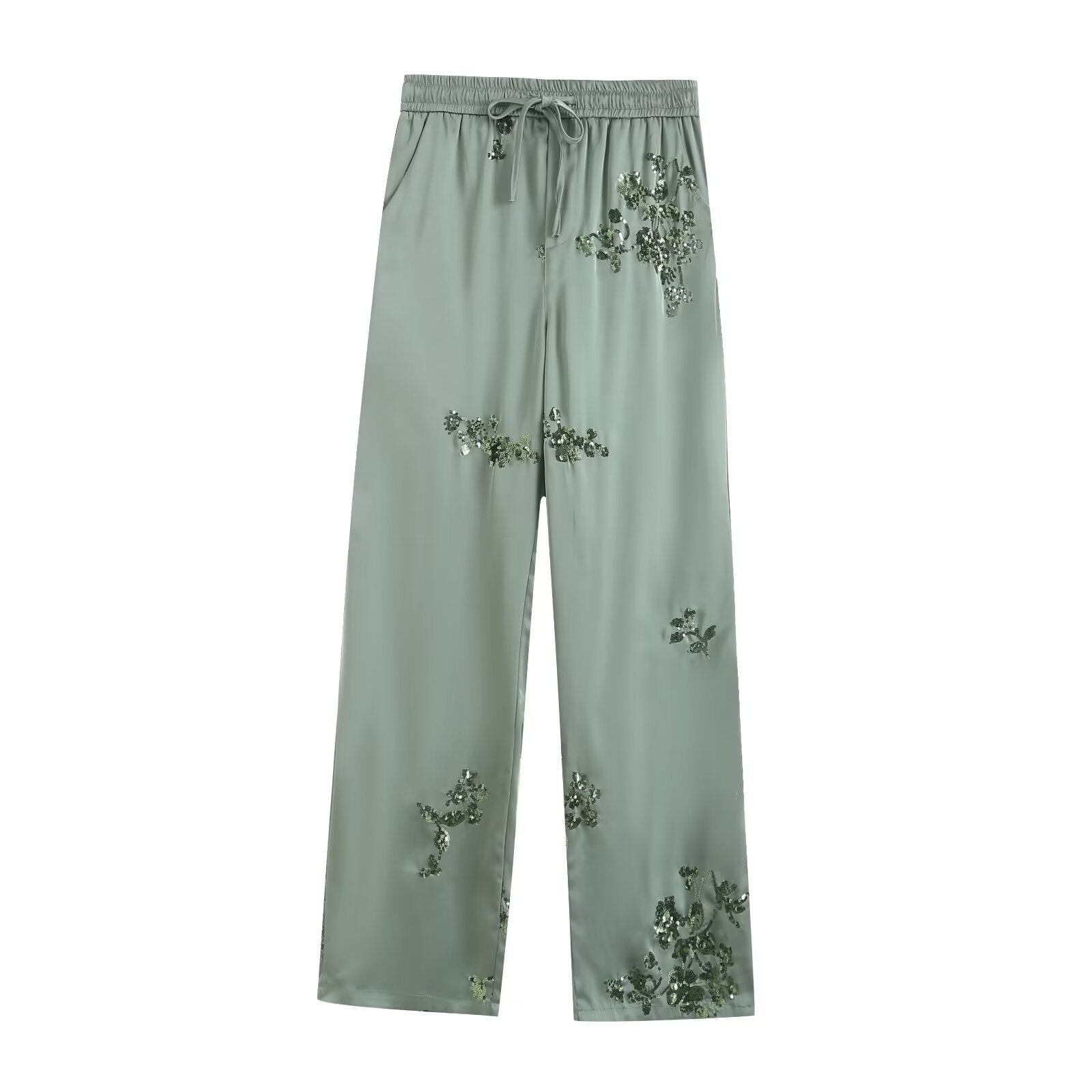 Spring Summer Women's Wear Shirt Outfit Beads Decoration Top High Waist Pants