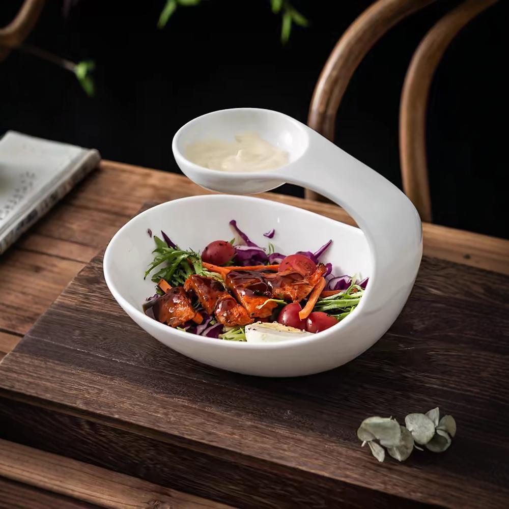 Creative Double-layer Ceramic White Irregular Fruit Bowl