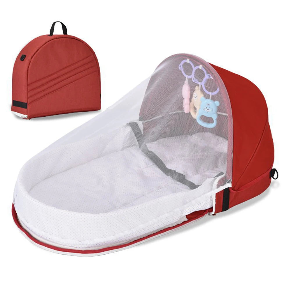 Portable Foldable Baby Crib with Mosquito Net Travel Backpack Playpen for Newborns 2-12 Months Multi-Function Baby Bed with Toys